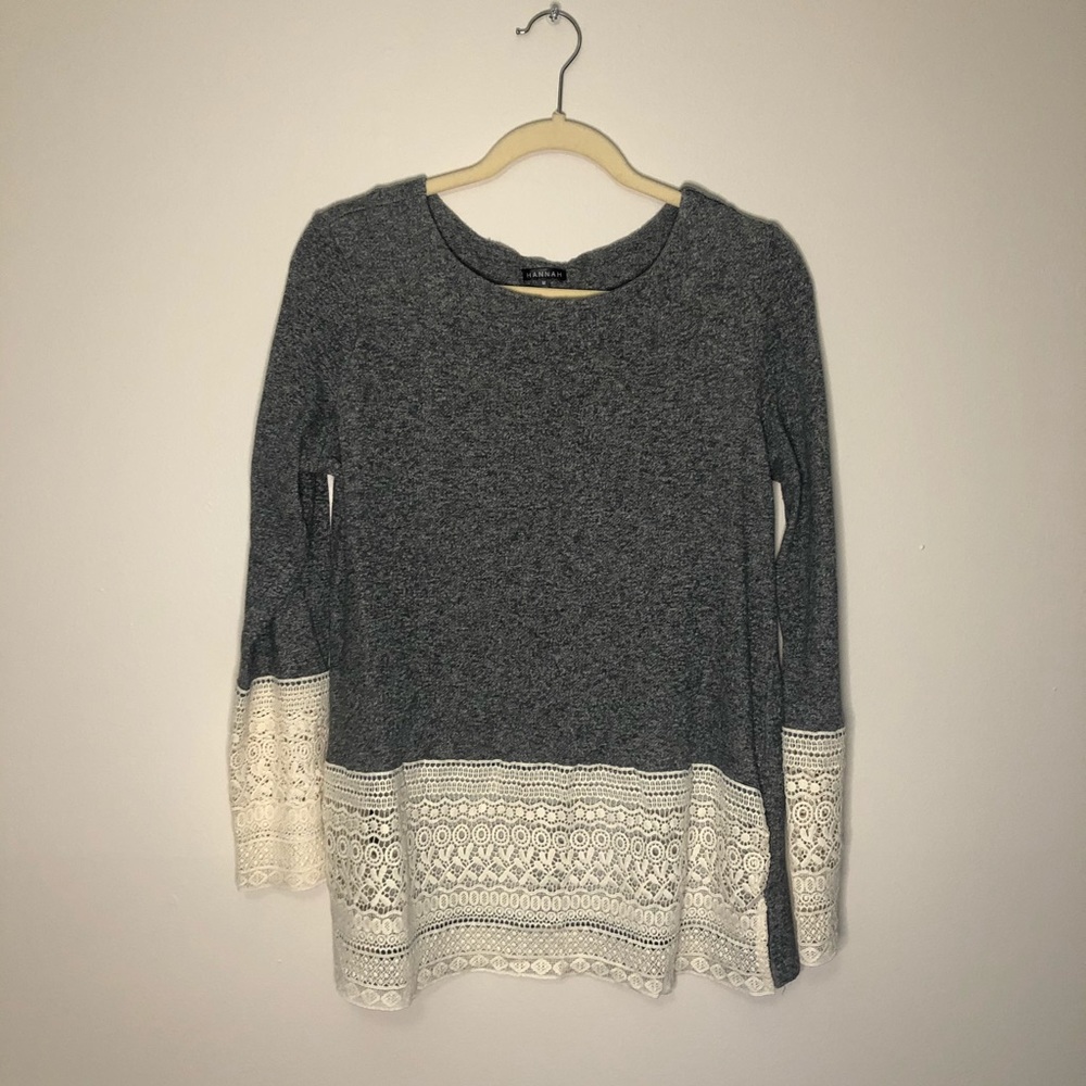 Hannah grey and cream lace sweater size M
